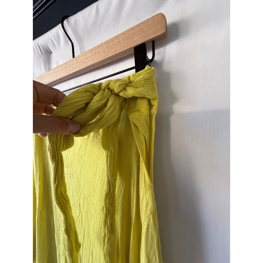 Free People Chartreuse Yellow Ruffle Wrap Maxi Skirt Boho Gauze XS - Picture 3 of 7
